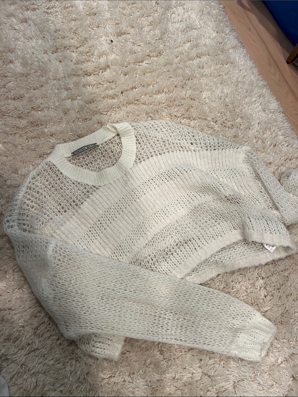 Kimchi Blue Open-Knit Cream Crewneck Sweater